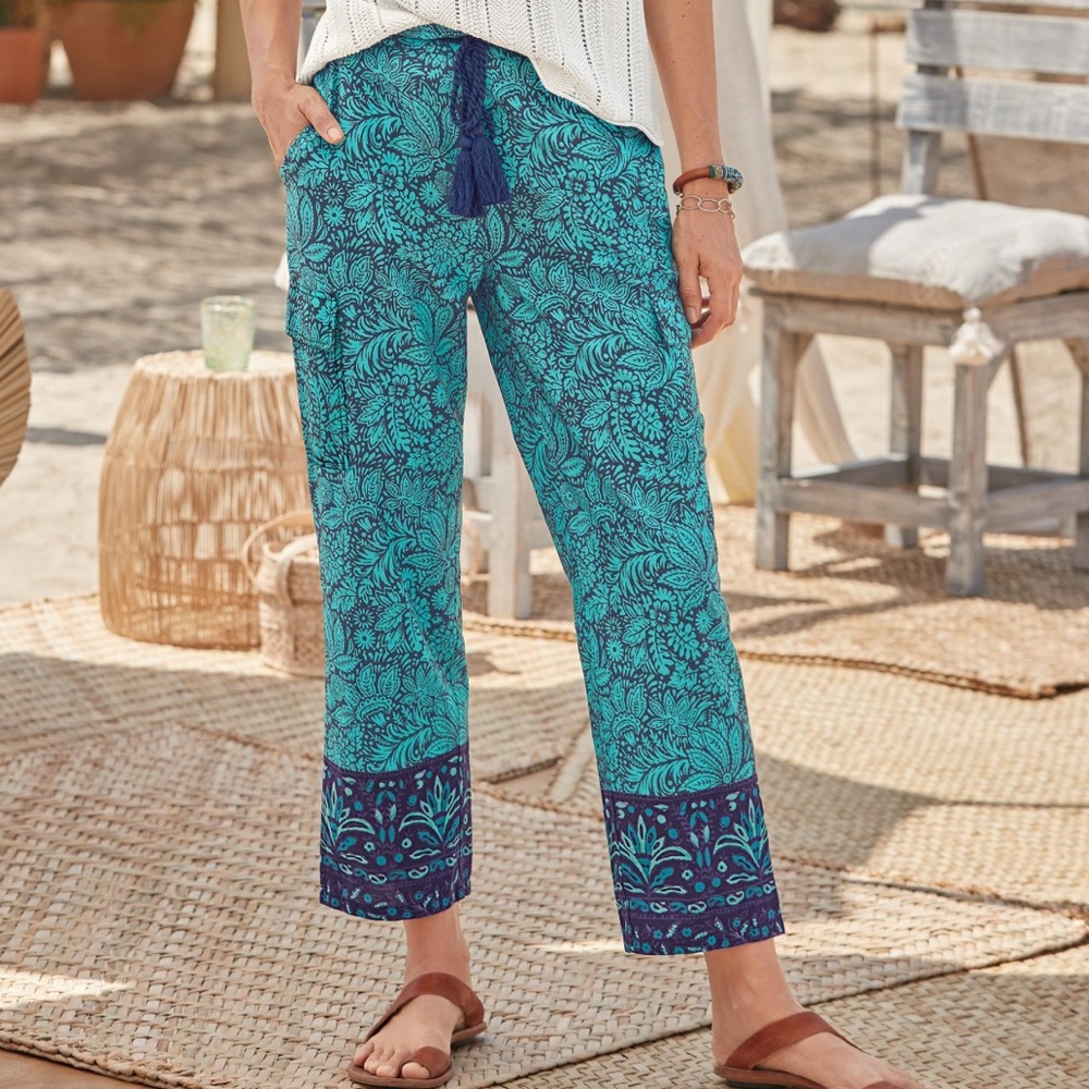 NWOT Sundance Vibrant Reef Pants Floral Scroll Turquoise Blue Purple SZ M 8-10 - Picture 16 of 16